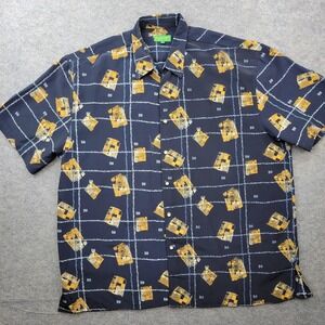 Giorgio Inserti Shirt Mens 3XL Blue Geometric Button Front Short Sleeve Casual